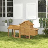 PawHut Petit poulailler cottage cage à poules sur pied dim. 151L x 54l x 87H cm multi-équipement bois massif de sapin