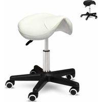 Taburete con ruedas esteticista manicura pedicura cuero polipiel montura caballo Professional - Blanco