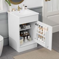 Tocador de 20 pulgadas con lavabo, mueble con estante en puerta y estante ajustable, blanco
