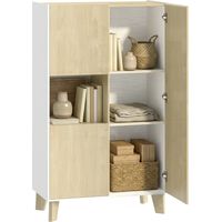 Credenza Cucina, Mobile Cucina a 6 Scomparti con Ante Soft Close per Soggiorno, Salotto, Bianco e Color Legno