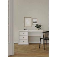 Escritorio Dmora con tres cajones, color blanco, 130 x 73,9 x 61,6 cm, con embalaje reforzado
