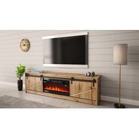 Bim Furniture – Meuble TV avec cheminée électrique intégrée – Dimensions 200 x 35 x 57 cm – Puissance 1400-1600 W – Télécommande incluse – Chêne