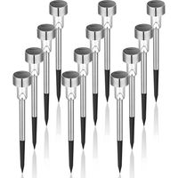 Set di 12 luci solari da esterno in acciaio inossidabile impermeabili, luci solari a LED, luci solari da esterno per patio, prato, cortile e paesaggio (bianco caldo)