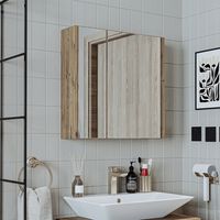 Roomart MELONA-S2-65 Spiegelschrank 60 cm breit, Weiß-Eiche