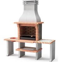 MOVELAR - Barbacoa de Obra Prefabricada de Leña y Carbón Modelo New Azores Plus XL (Gris, Naranja - 210 x 81 x 250 cm) REF: 3509/5 - Cocina de Exterior con Parrilla Zincada y Soportes Lateral