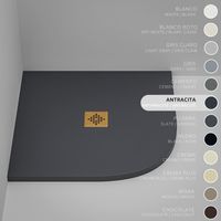 Plato de ducha Semicircular SOULHOME Resina y Carga Mineral Antideslizante 70x70 cm Antracita - Rejilla Oro