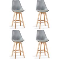Designetsamaison – Lot de 4 tabourets de bar gris – Hauteur d'assise 107 cm – Plastique renforcé – Design scandinave minimaliste – Pieds en bois