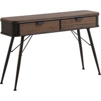 Console en métal avec plateau et 2 tiroirs en bois