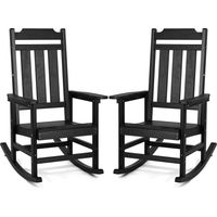VEVOR Lot de 2 chaises a bascule pour porche, chaise a bascule deexterieur HIPS, chaise a bascule a dossier haut avec accoudoirs lisses, supporte jusqua 400 lb, pour jardin, balcon, porche, noir