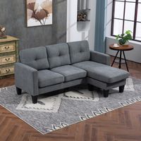 3-Seater Reversible Corner Sofa, Tufted, Grey