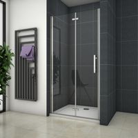 Ocean Sanitaire – Porte de douche pivotante 90x185cm – Verre de sécurité 6mm anti-calcaire – Aluminium chromé – Montage réversible gauche/droite