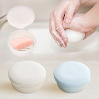 Portasapone in plastica blu e bianca con strato di asciugatura portatile per i viaggi - Set di 2 scatole di sapone (rotonde)