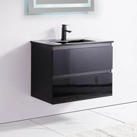 Rue Du Bain – Meuble bas de salle de bain noir brillant 80 cm – 2 tiroirs soft close – Vasque céramique avec trop plein – Fixation murale incluse