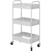 Meubles Cosy 3 Tier Metal Storage Trolley on Wheels Modern Utility Cart White