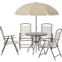 Set da giardino 6 pezzi acciaio, tavolo sedie ombrellone crema
