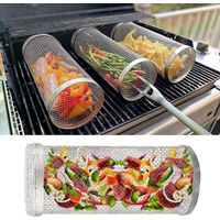 Grillkorb mit Rollen für den Außenbereich, zylindrisches Grillnetz aus Edelstahl, Grillnetz für den Außenbereich, Grillnetzmodell (7,78 Zoll (20 cm))