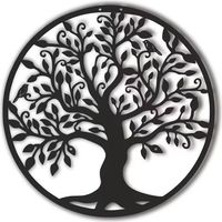 Décoration murale arbre de vie en métal noir 40x40cm – Sculpture robuste pour intérieur et extérieur – Résiste à la rouille