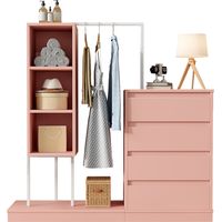 MODFU Armadio con vano a giorno, 1 asta appendiabiti, cassettiera a 4 cassetti, camera da letto/corridoio, 140×40×135cm, rosa