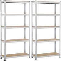 Yaheetech 2 x Scaffali/Scaffalature 180 x 90 x 30 cm Garage Magazzino Cucina in Acciaio Zincato e Legno MDF a 5 Ripiani Regolabili Carico Massimo per Ripiano 175 kg Argento