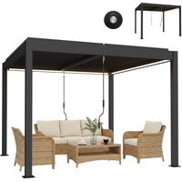Pergola 3x3 m Aluminium Terrassenüberdachung mit LED-Beleuchtung Fernbedienung verstellbar Lamellendach