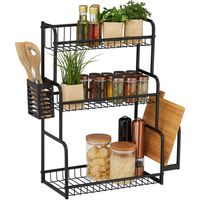 Relaxdays – Étagère de cuisine 3 niveaux en métal noir – Support pour planchettes et couverts – Rangement épices et ustensiles – Dimensions 60,5x53x22cm