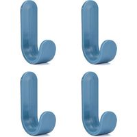 Lot de 4 crochets muraux simples en forme de J, style nordique - 4 pièces bleues