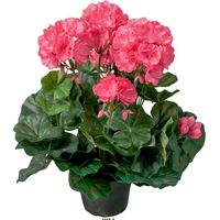 Géranium factice Rose fushia 6têtes en pot lesté H35cm belles feuilles - couleur: Rose fushia 730