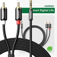 Câble audio Ugreen AV116 10591, mini-jack 3,5 mm (mâle) / 2 RCA (mâle), 5 m - noir