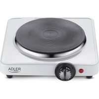 Adler AD6503 Hornillo Eléctrico, Zona Cocinado 18,5 cm, Termostato Regulación Continua, Compacto, Camping 1500W Blanco