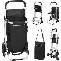 Chariot de courses, sac Oxford 40 L, modèle 3 roues, cadre en aluminium, siège, gris