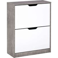 Meuble à chaussures 2 tiroirs avec étagères réglables 81x62.5x26cm Gris et Blanc