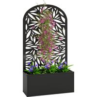 Outsunny jardinera exterior grande de metal, jardinera con pantalla de privacidad de hojas, de pared o independiente, 61x23x113 cm, negro