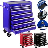 Arebos – Chariot d'atelier mobile 7 tiroirs – Acier robuste – Verrouillage central – Roulettes avec frein – Dimensions 70x33x78 cm – Bleu