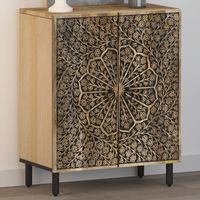 Vidaxl – Armoire latérale bois massif de manguier 60x33x75 cm – Motifs floraux sculptés – Pieds en fer pour stabilité – Rangement élégant