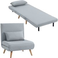 Fauteuil convertible 3 en 1, fauteuil convertible une place avec dossier réglable 5 positions, revêtement en tissu avec coussin, gris