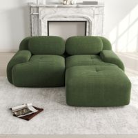 Ecksofa 208x178x75 cm aus Cord – Modulares Sofa mit geschwungenen Armlehnen – Hochwertige Schaumstoffkissen – Ideal für Wohn- oder Schlafzimmer – Grün