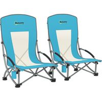 Set 2 Sedie da Spiaggia Pieghevoli con Braccioli con Portabicchieri e Borsa di Trasporto, Blu
