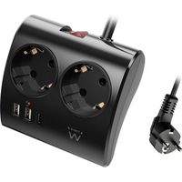 Ewent Stecker de Mesa mit 2 Schukosteckdosen und 2 USB-A und 1 USB-C Anschluss, 3680W Ein/Aus Schalter, Überlastungsschutz, Schukostecker de 16 A und Cable de 1,5 m, Farbe Schwarz