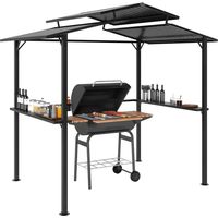 Gazebo avec barbecue 250 x 160 x 250 cm, gazebo de jardin étanche avec toit à double paroi et étagères latérales, noir.