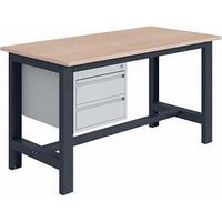 Werkbank für Werkstätten mit 2 Schubladen - Abm 2000x750x840mm - Hellgrau RAL7035 - W010010674-GC
