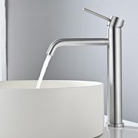DETBOM Hoher Waschtisch-Mischhahn Badezimmer-Wasserhahn für Spüle und Waschbecken Klassischer Waschtisch-Wasserhahn aus Gebürstetem Edelstahl