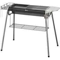 Barbecue à Carbonella avec Grille et Plaque de Cuisson, Panier et Étagères, 107x63x75cm, Noir
