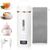 Reiswaterkoker, klein, 450 ml, 6-in-1 reiswaterkoker met temperatuurweergave, draagbare elektrische waterbeker, 316 roestvrijstalen voering, automatisch sluiten voor thee, koffie, babymelk (beige)