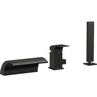 EVERSTEIN Badewannenarmatur Schwarz Matt Wasserfall Wannenarmatur: Badewanne Wasserhahn Wannenrandarmatur mit Handbrause, Badarmatur Badewanne Set, Luxus Messing, Design Wasserfall-Auslauf Modern