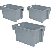 BRB 3x Drehstapelbehälter, lebensmittelecht, LxBxH 600x400x400 mm, 70 Liter, grau