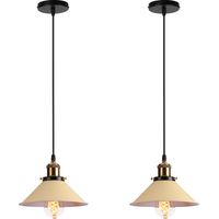 Lámpara Colgante 2 Piezas, Vintage Lámpara de Techo con Ø22cm Pantalla de Metal, Industrial Estilo Iluminación Decor Art Luz E27 para Dormitorio Cocina Comedor Cafe (Amarillo Claro)