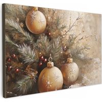 TABLEAU SUR TOILE Noël - Boules - Beige - Or Toile Peinture Grand Format XXL 150x100 cm