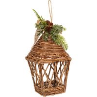 Déco murale Lanterne en Bois Jute et Pomme de pin H 37 cm - Feeric Christmas
