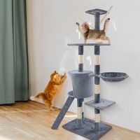 Cat climbing area 139 cm high, with climbing tower, cave, sisal rope, size XL, gray.
