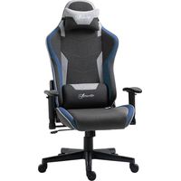 Sedia da Gaming Reclinabile a 150° con Funzione Dondolo, in Tessuto Effetto Lino, 66x53x128-138 cm, Grigio